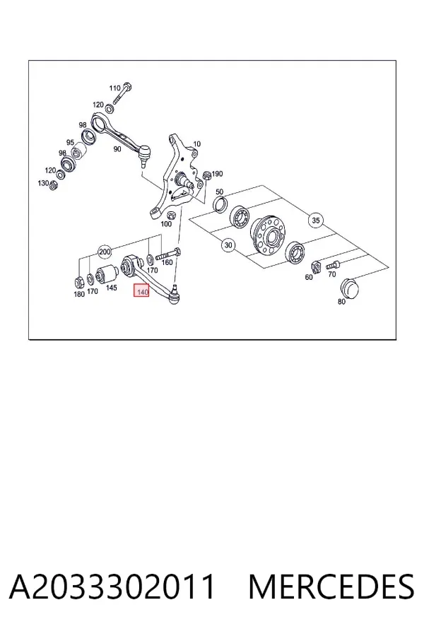 Brazo inferior derecho de la suspensión delantera A2033302011 Mercedes