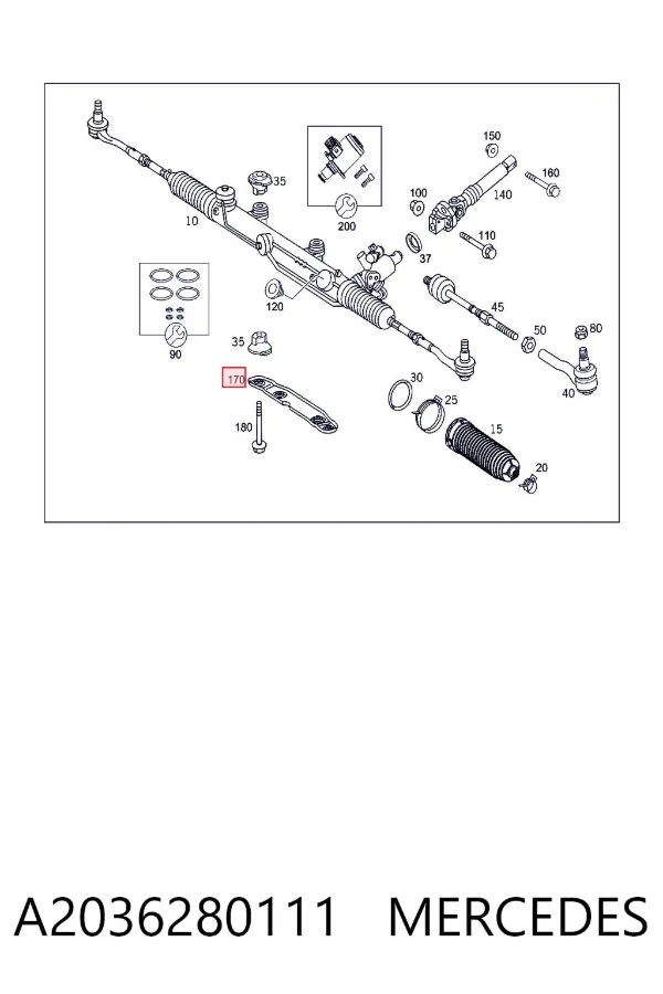 Soporte de fijación de la cremallera de dirección A2036280111 Mercedes