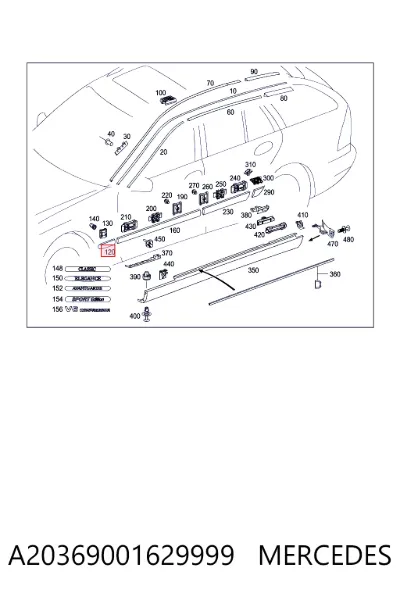 Moldura de guardabarros delantero izquierdo MERCEDES A20369001629999