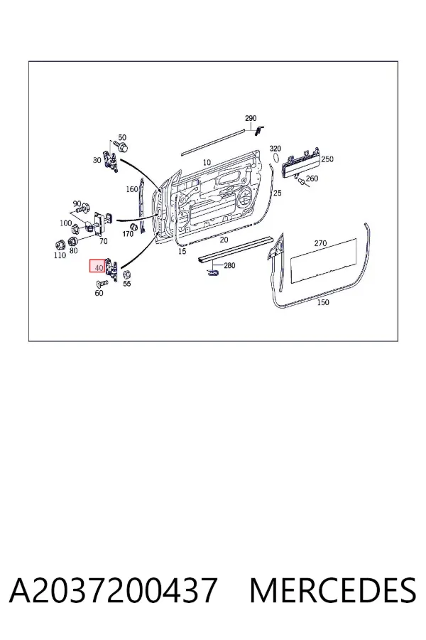 Bisagra de la puerta delantera derecha A2037200437 Mercedes