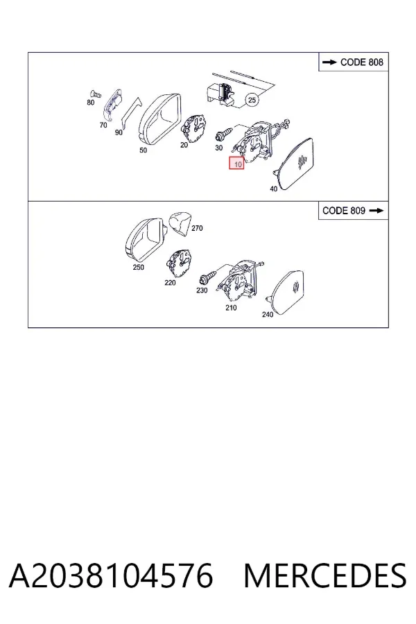 Espejo de retrovisor izquierdo A2038104576 Mercedes