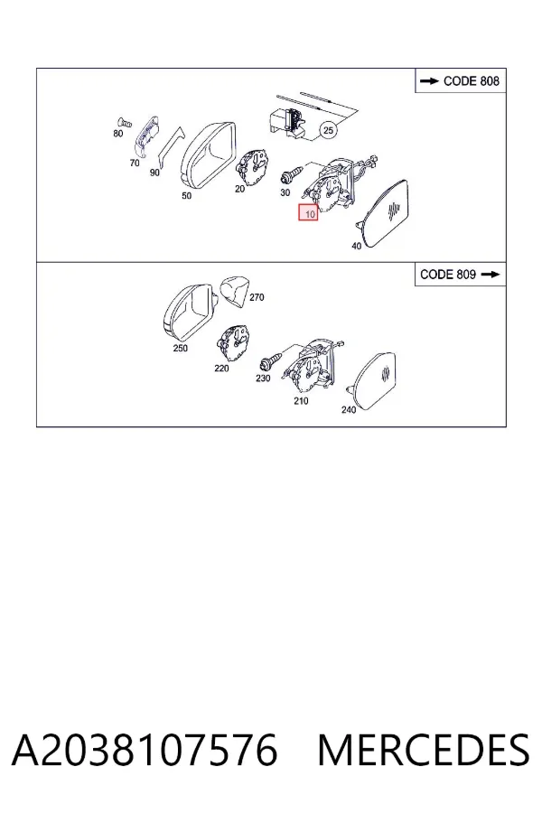 Espejo de retrovisor izquierdo A2038107576 Mercedes