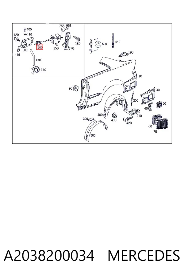 Guía del cierre de la tapa del combustible A2038200034 Mercedes