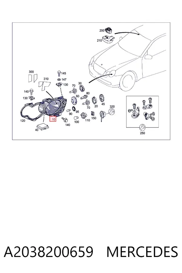 Faro derecho A2038200659 Mercedes