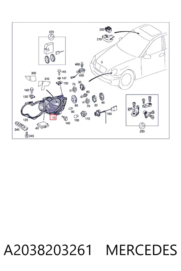 Faro derecho A2038203261 Mercedes