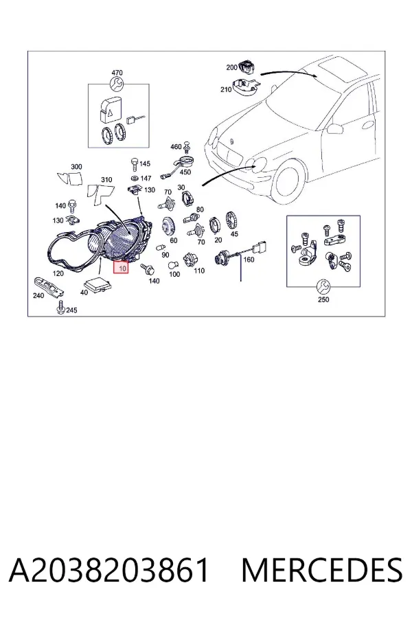 Faro derecho A2038203861 Mercedes