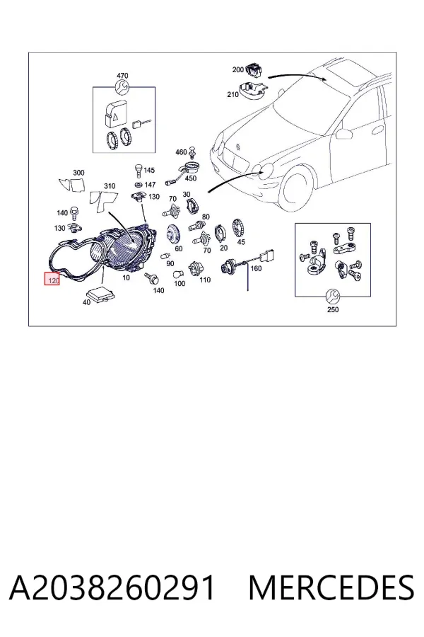 Sellador de vidrio de faro derecho A2038260291 Mercedes
