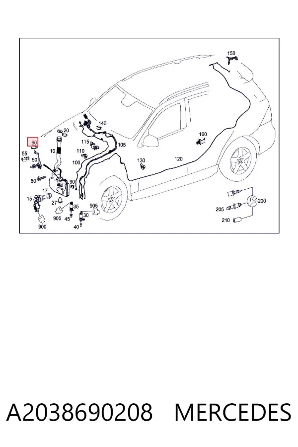 Deposito de limpiaparabrisas A2038690208 Mercedes