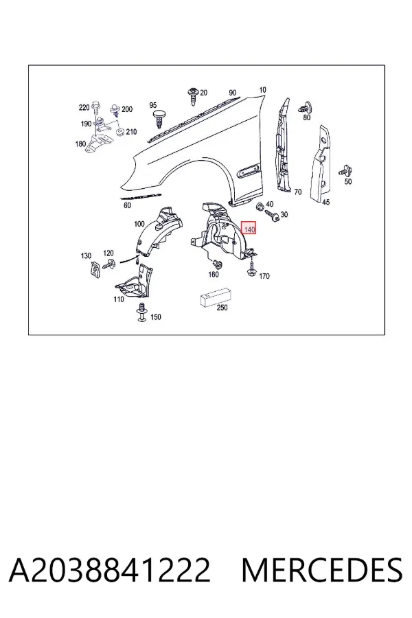 Guardabarros interior trasero derecho del guardafango delantero A2038841222 Mercedes