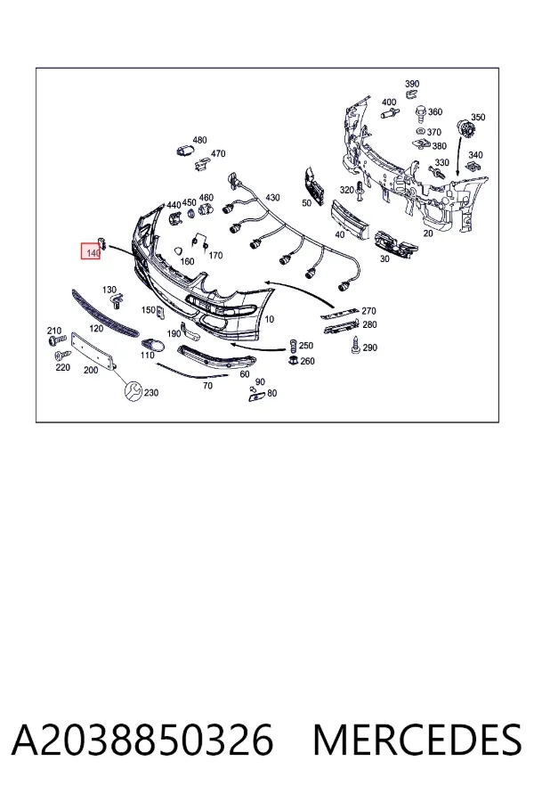 Tapa del enganche de remolcado delantera A2038850326 Mercedes