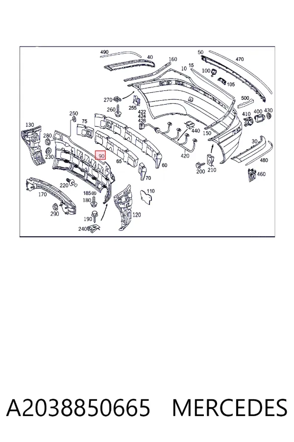 Soporte central del parachoques trasero A2038850665 Mercedes