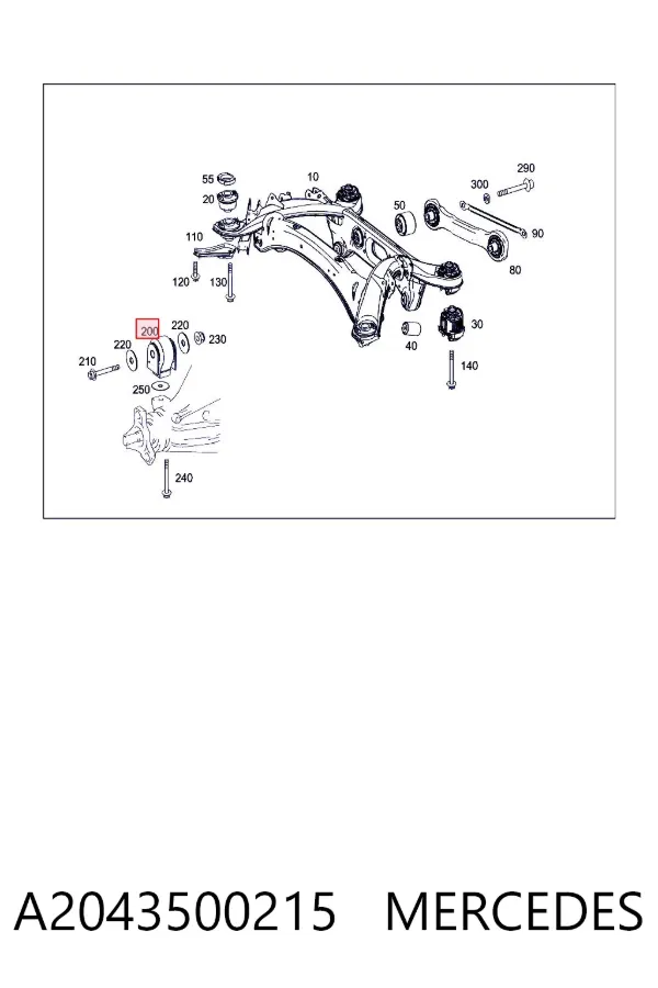 Silentblock del soporte delantero del diferencial trasero A2043500215 Mercedes