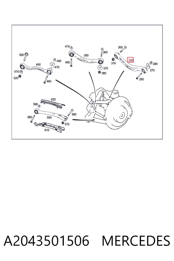 Brazo superior izquierdo de la suspensión trasera A2043501506 Mercedes