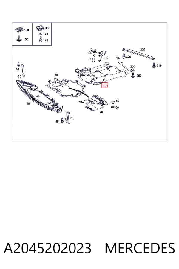 Protección trasera del motor A2045202023 Mercedes