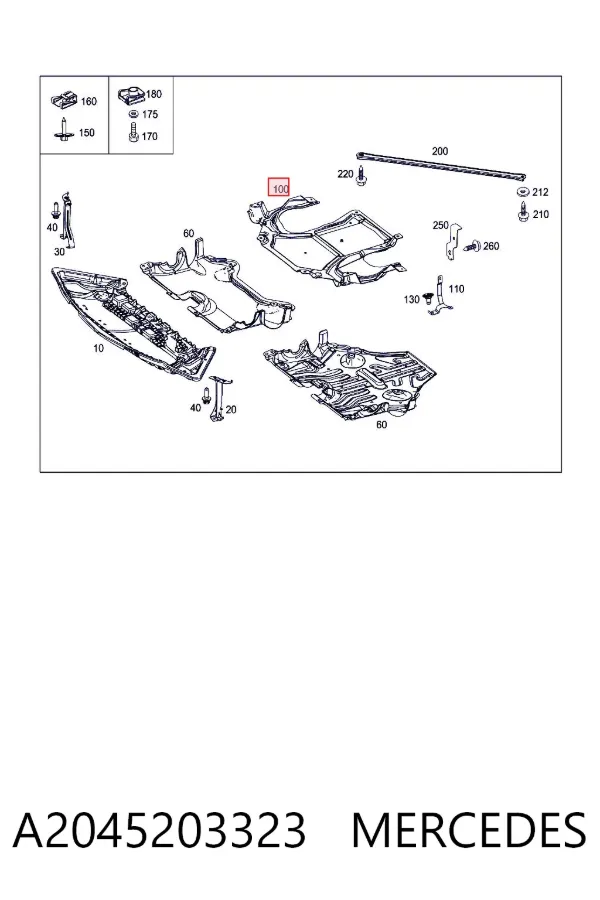 Protección trasera del motor A2045203323 Mercedes