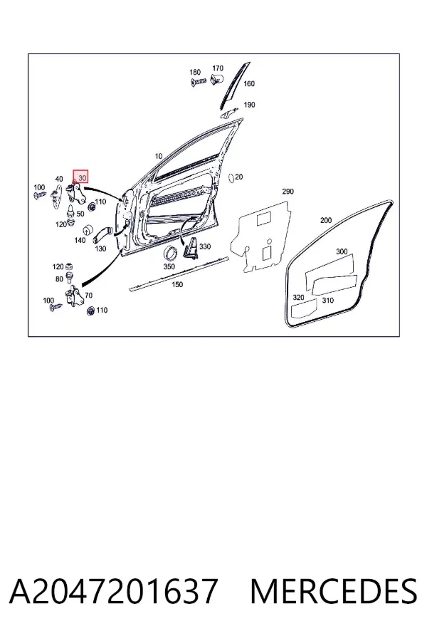 Bisagra de la puerta delantera derecha A2047201637 Mercedes