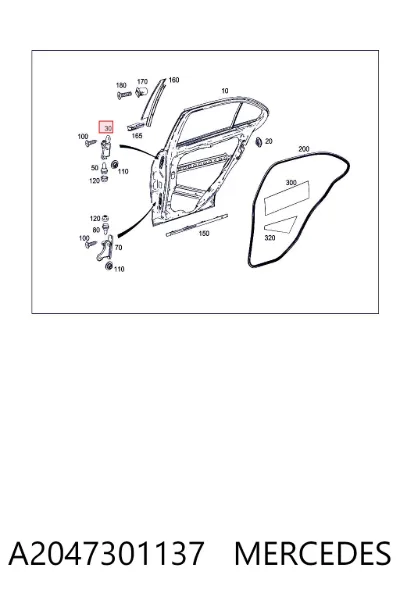 Bisagra de la puerta trasera derecha MERCEDES A2047301137