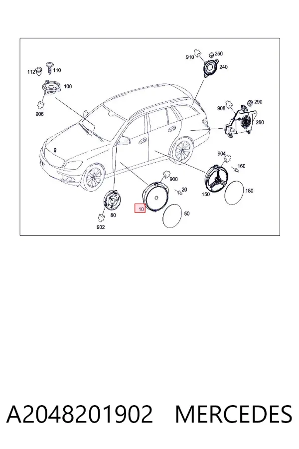 Altavoz de la puerta delantera A2048201902 Mercedes