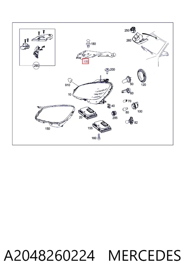 Cubierta de faro derecho A2048260224 Mercedes