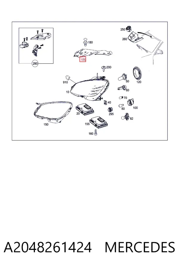 Cubierta de faro derecho A2048261424 Mercedes