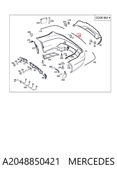 Embellecedor central del parachoques trasero MERCEDES A2048850421