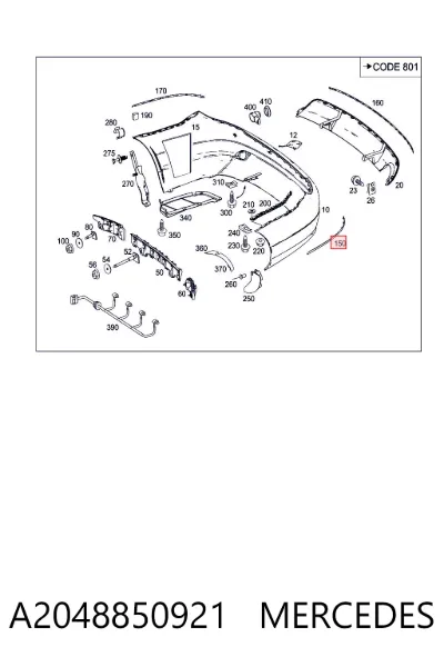 Moldura de parachoques trasero izquierdo MERCEDES A2048850921