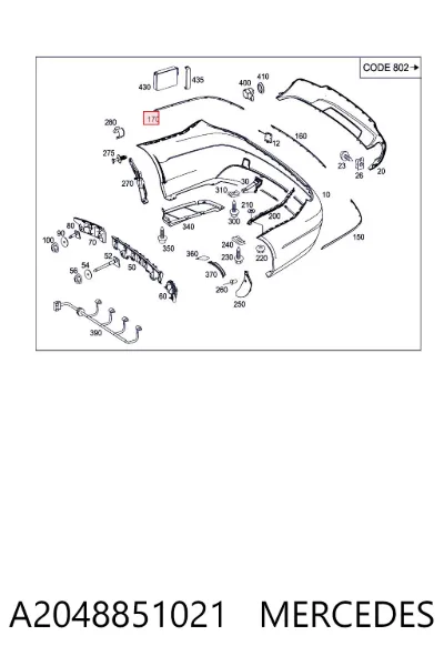 Moldura de parachoques trasero derecho MERCEDES A2048851021