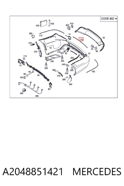Embellecedor central del parachoques trasero MERCEDES A2048851421