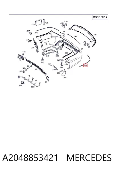 Moldura de parachoques trasero izquierdo MERCEDES A2048853421
