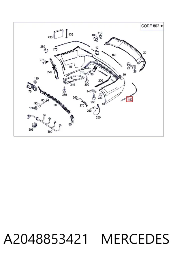 Moldura de parachoques trasero izquierdo A2048853421 Mercedes