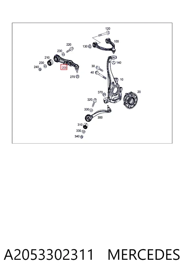 Brazo inferior izquierdo de la suspensión delantera A2053302311 Mercedes