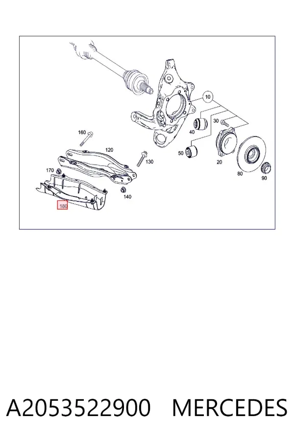 Protección inferior trasera del brazo de suspensión A2053522900 Mercedes