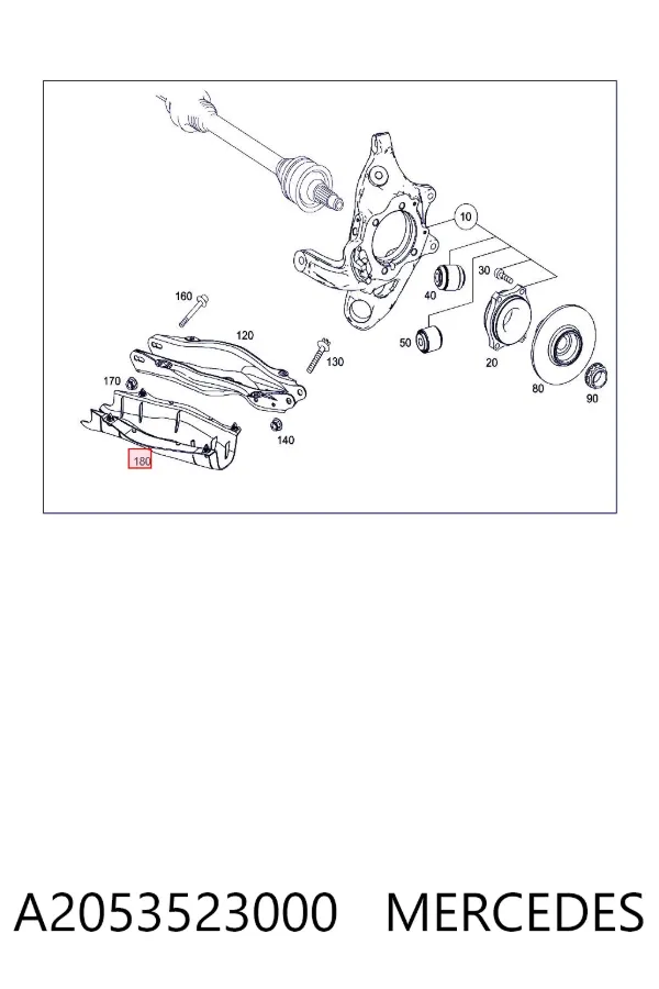 Protección inferior trasera del brazo de suspensión A2053523000 Mercedes