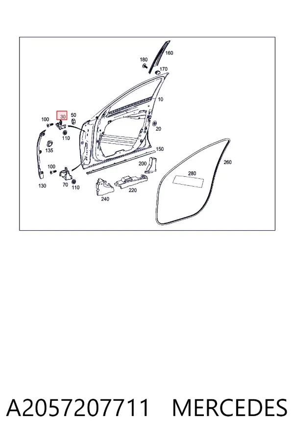 Bisagra de puerta delantera izquierda A2057207711 Mercedes