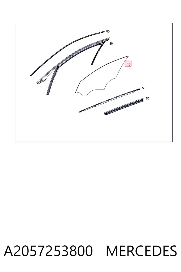 Cristal de puerta delantera derecha A2057253800 Mercedes