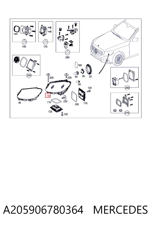 Faro derecho A205906780364 Mercedes