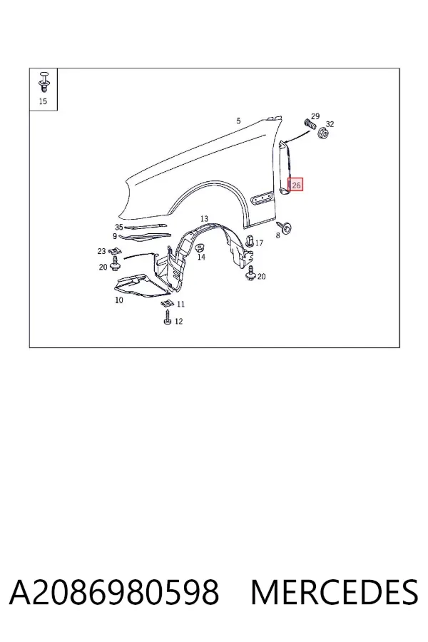 Sellado de guardabarros A2086980598 Mercedes
