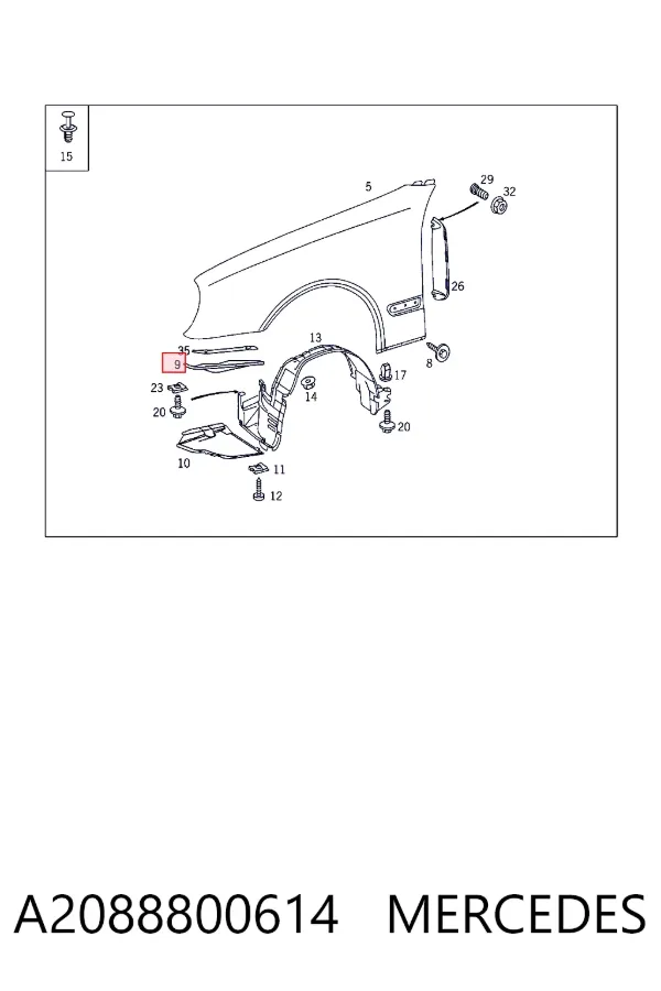 Soporte delantero de guardabarros delantero derecho A2088800614 Mercedes