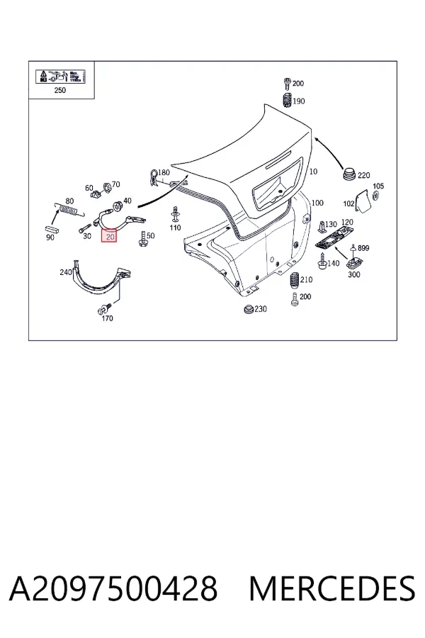 Bisagra de la tapa del maletero A2097500428 Mercedes
