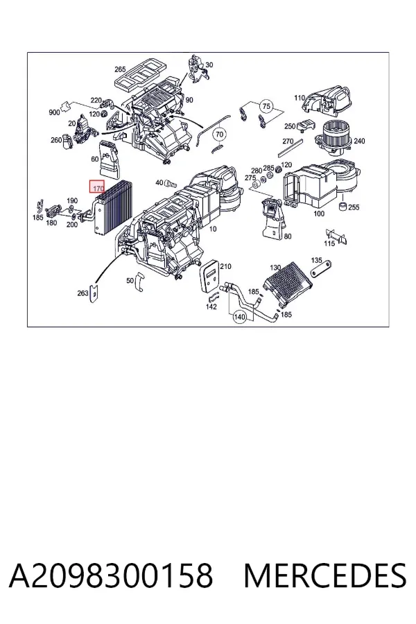 Evaporador de aire acondicionado A2098300158 Mercedes