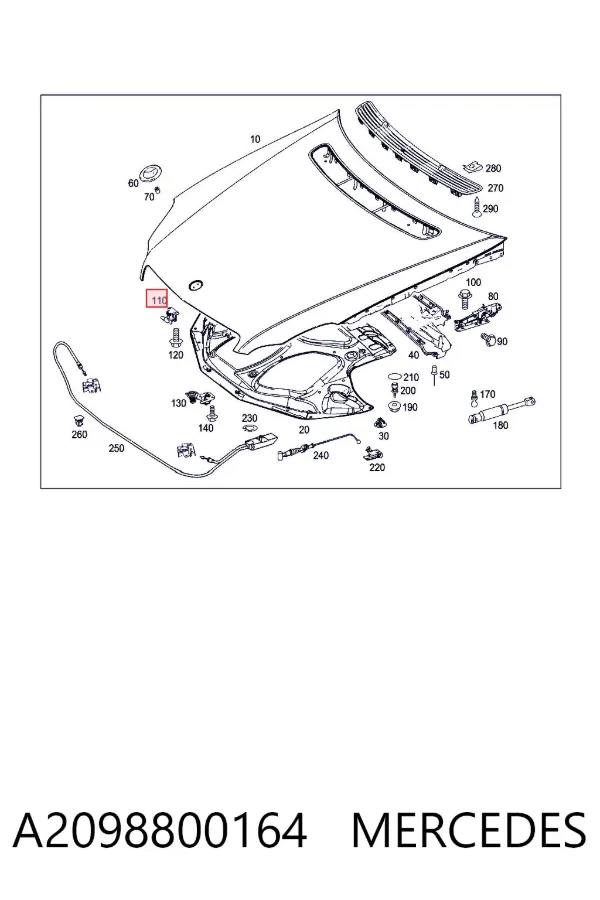 Gancho soporte del capó A2098800164 Mercedes
