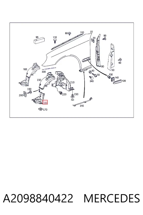 Guardalodos interior delantero derecho A2098840422 Mercedes