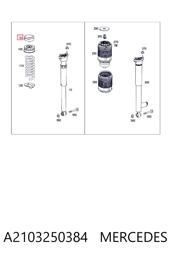 Aislador de resorte trasero superior A2103250384 Mercedes