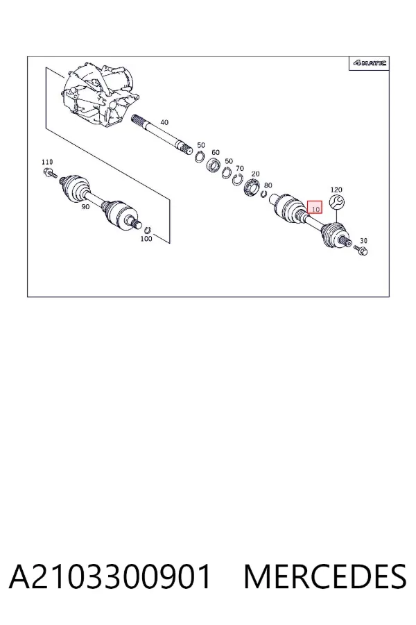 Semieje delantero izquierdo A2103300901 Mercedes