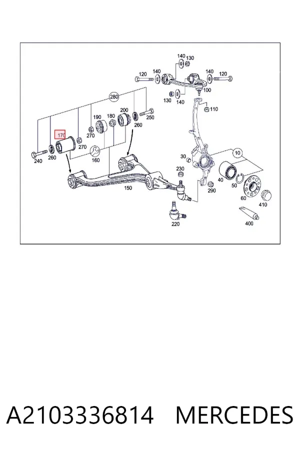 Silentblock del brazo de suspensión A2103336814 Mercedes