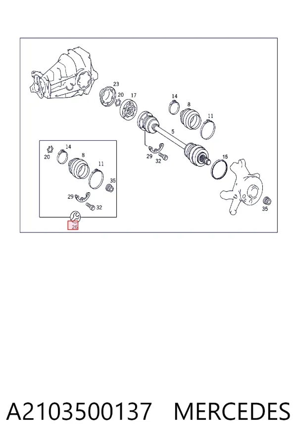 Fuelle interior de junta homocinética del semieje trasero A2103500137 Mercedes