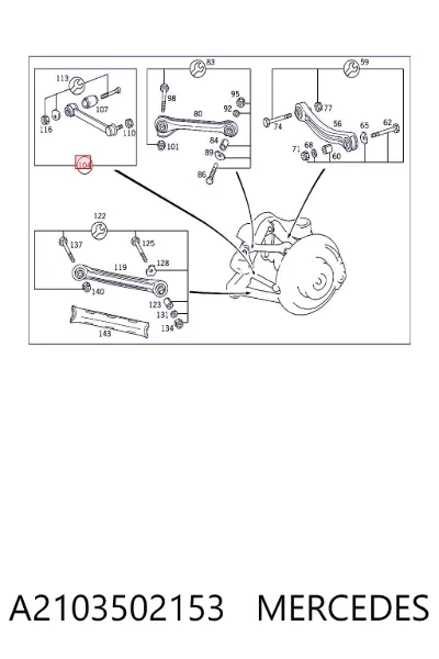 Barra transversal de la suspensión trasera MERCEDES A2103502153