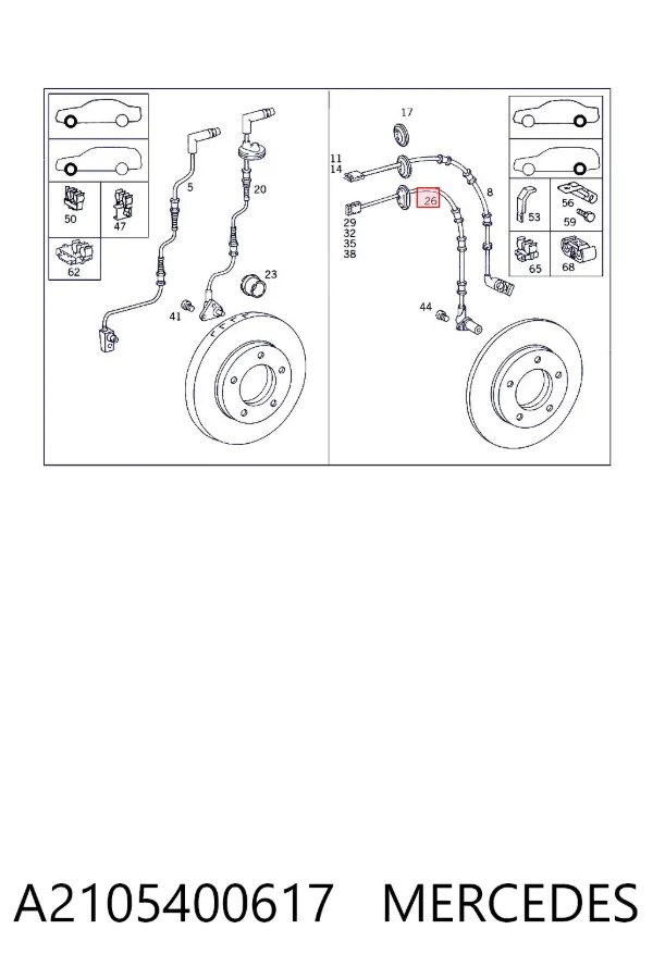Sensor ABS trasero izquierdo A2105400617 Mercedes