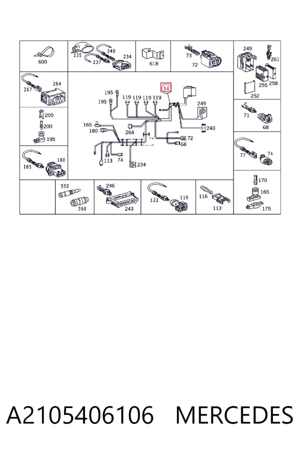 Mazo de cables del compartimiento del motor A2105406106 Mercedes