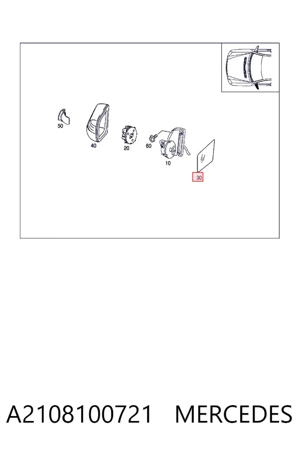 Cristal de espejo retrovisor exterior izquierdo A2108100721 Mercedes